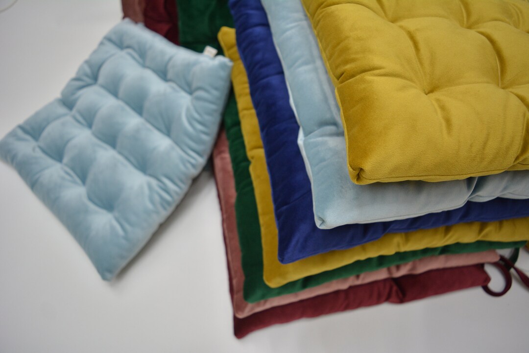 Soft Green Velvet Chair Cushions With Ties Dining Kitchen Etsy