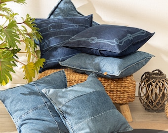 blue denim throw pillows