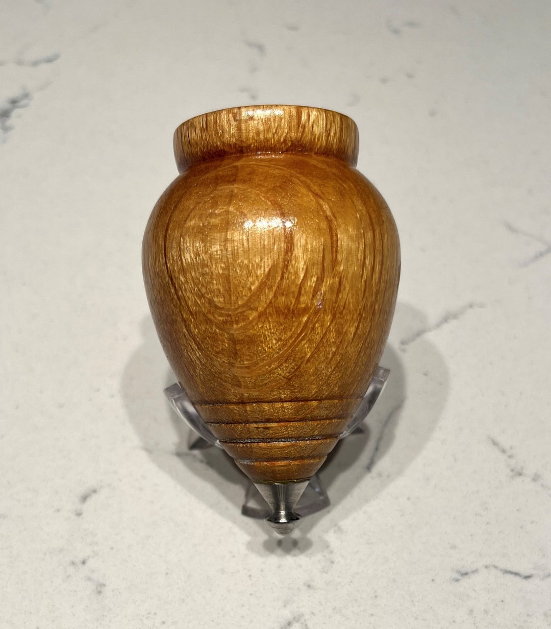 Wooden Spinning Top, Gloss Finish White Oak, Stainless Steel Tip - Etsy