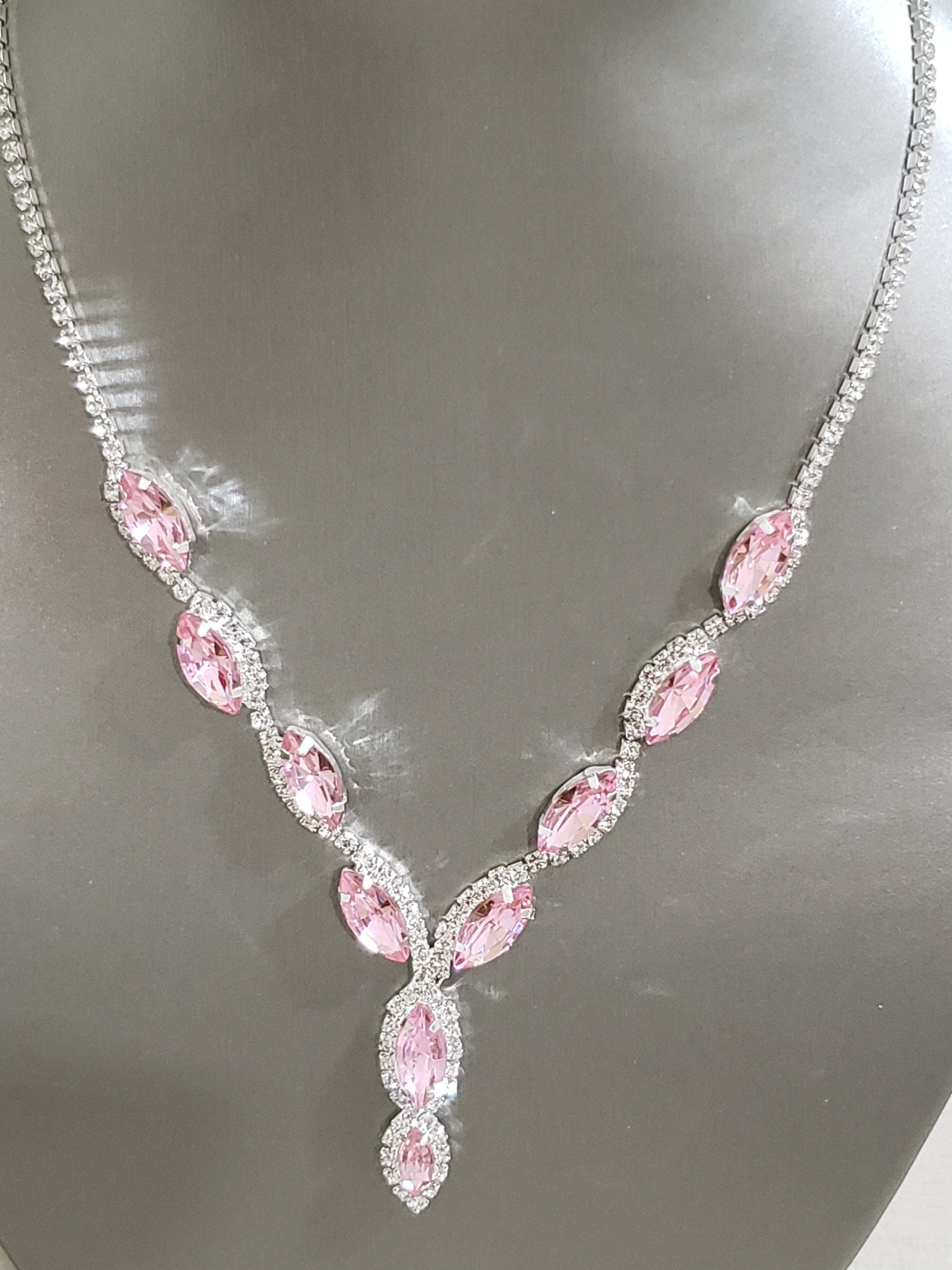 Pink Bridal Jewelry Set,crystal Earrings/necklace Gifts for Her, Prom