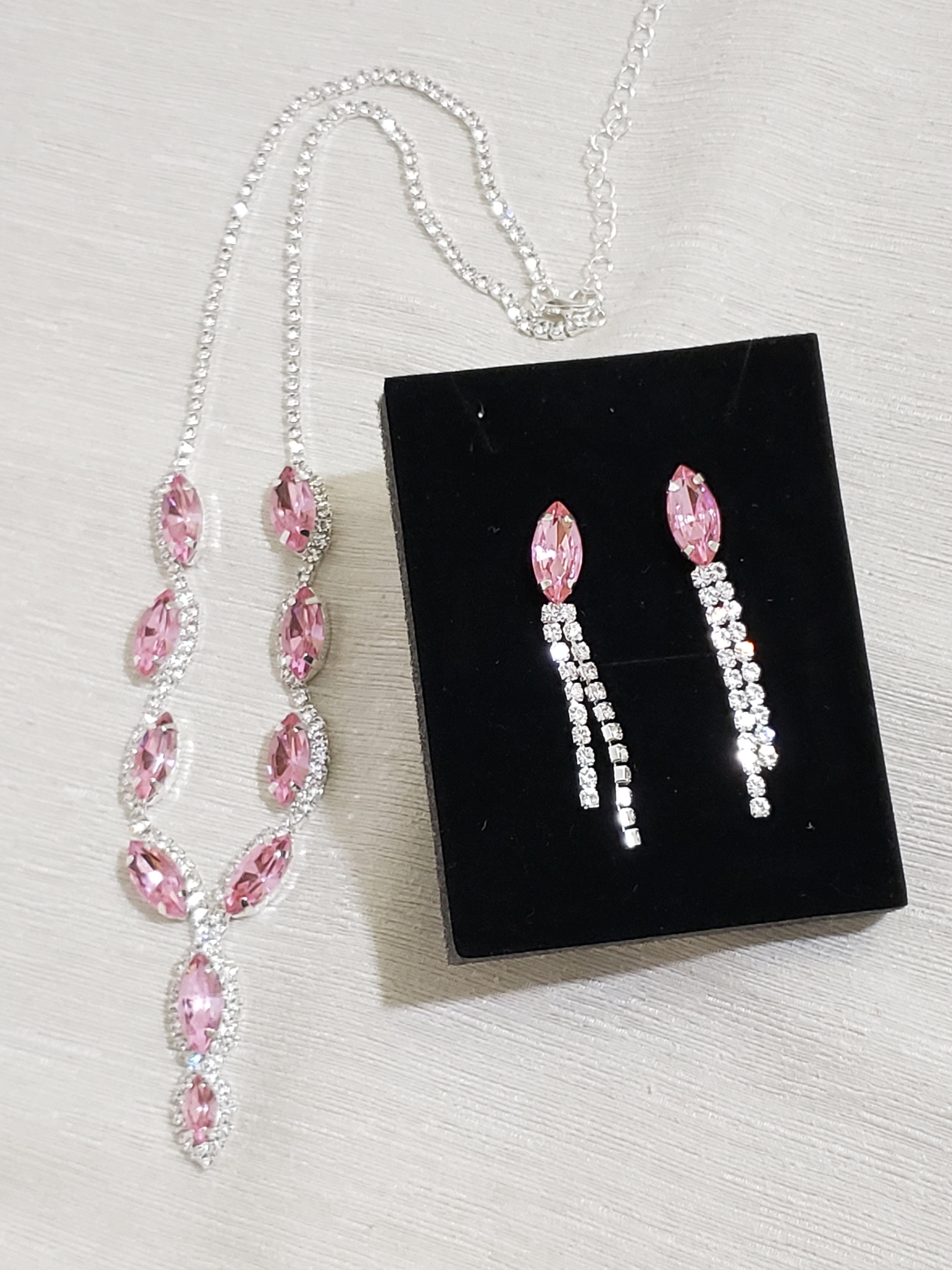 Pink Bridal Jewelry Set,crystal Earrings/necklace Gifts for Her, Prom
