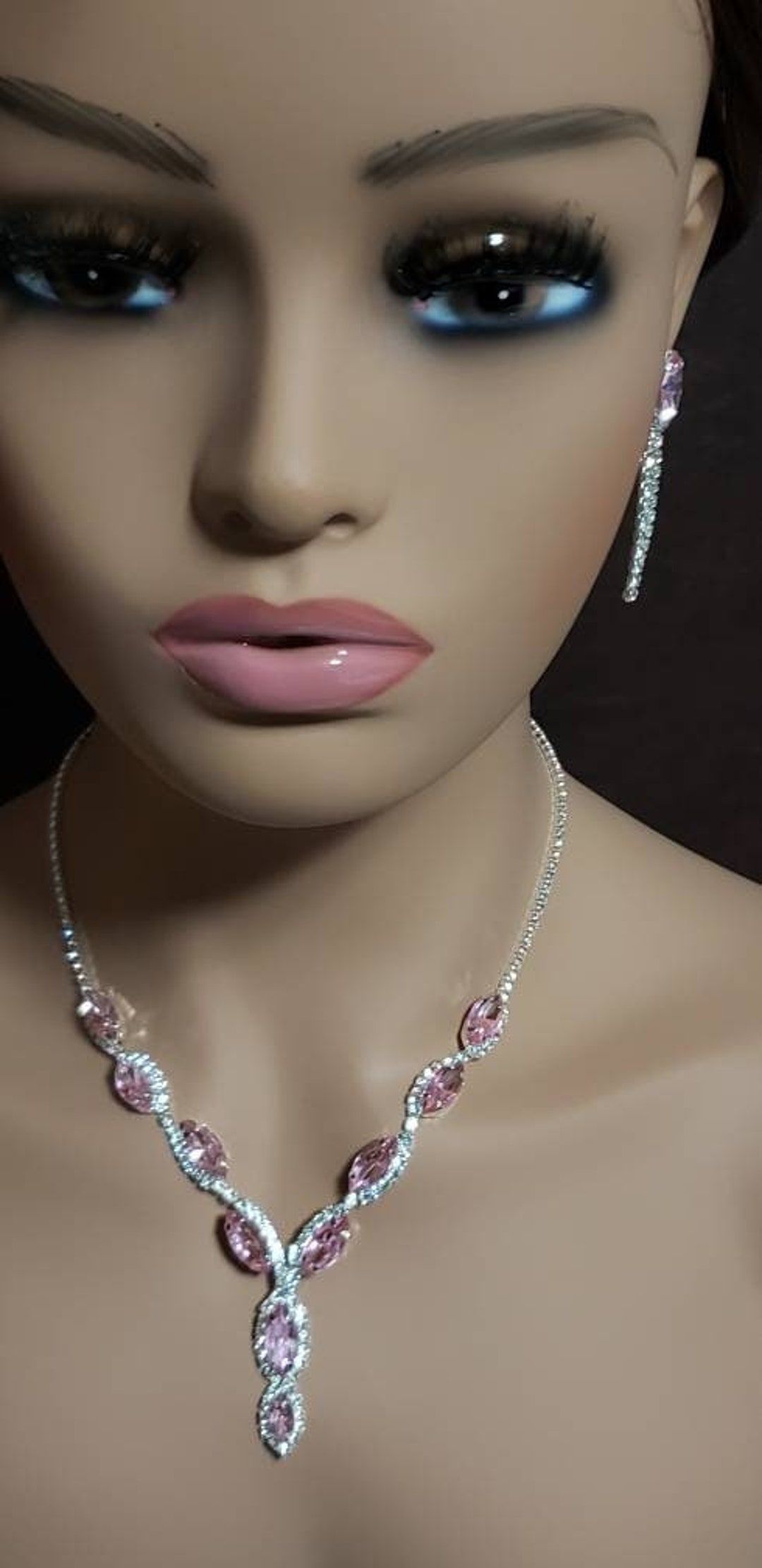 Pink Bridal Jewelry Set,crystal Earrings/necklace Gifts for Her, Prom