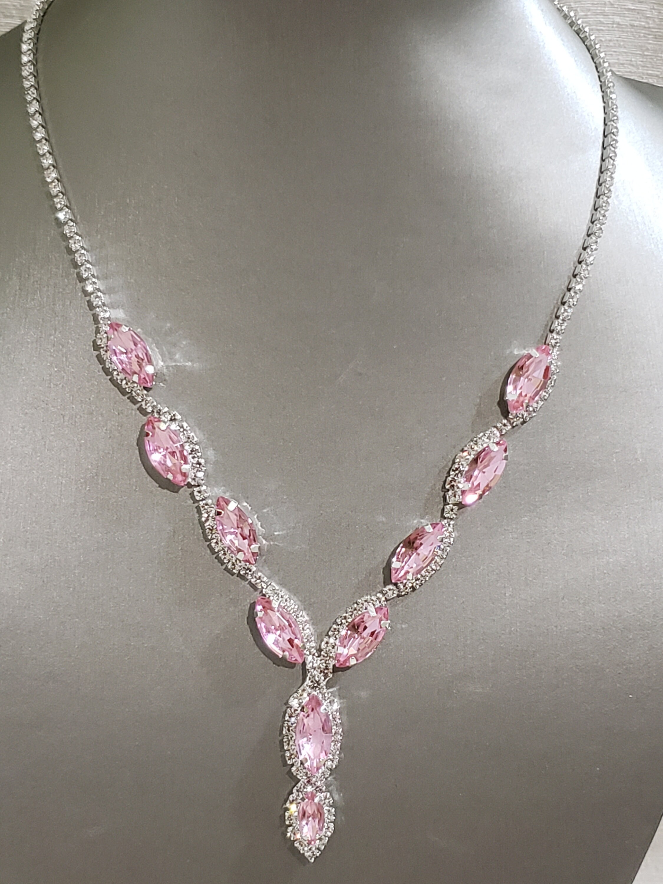 Pink Bridal Jewelry Set,crystal Earrings/necklace Gifts for Her, Prom