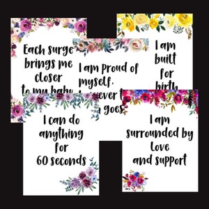 Cartes d'affirmation de naissance, ensemble de 12 affirmations de naissance florales, cartes imprimables, téléchargement numérique, citations de naissance positives, Doula Education