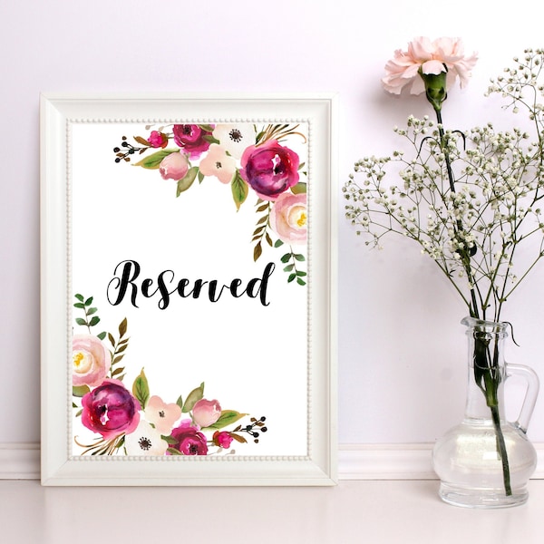 Reserved Sign, Reserved Signs, Reserved, Reserved Table Sign, Reserved Wedding Sign, Floral Wedding Signs, Reserved Row Sign, Reserved Seat