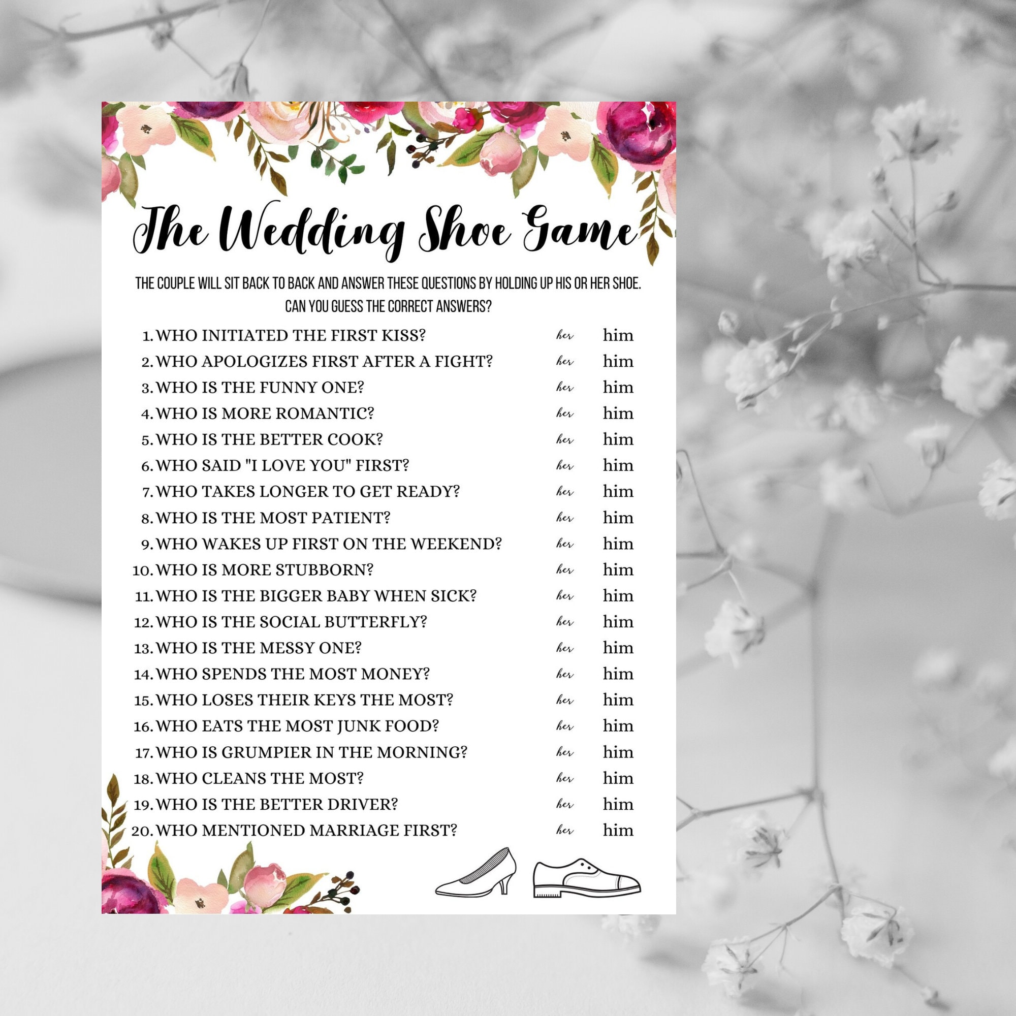 Wedding Shoe Game Newlywed Game Couples Shower Games Etsy Australia