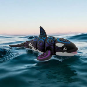 Orca - 3D Printed Tattooed Orca Figurine | Artistic PLA Killer Whale | Ocean-Inspired Decor | Unique Marine Life Gift