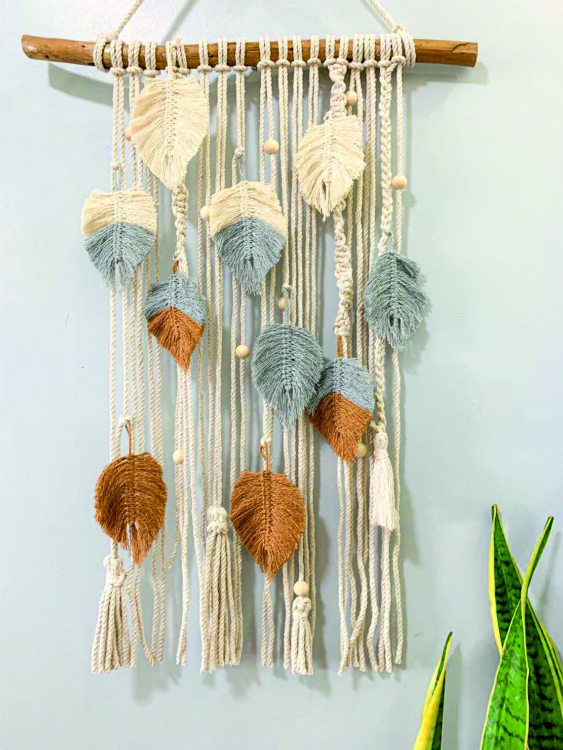 Macrame Wall Hanging Boho Wood Stick Macrame Feathers Etsy