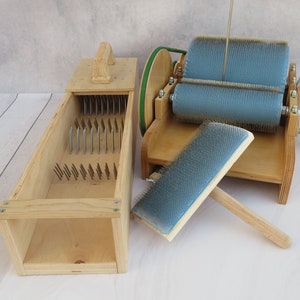 Set: Wooden Drum Carder for wool and Wool picker - Drum Carder for wool 72 / 96 TPI, Wool picker (M&V)