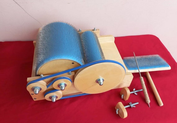Wooden Drum Carder for Wool Fiber Combing Cardings Blending Board 72 Tpi, wool Picker M&V 