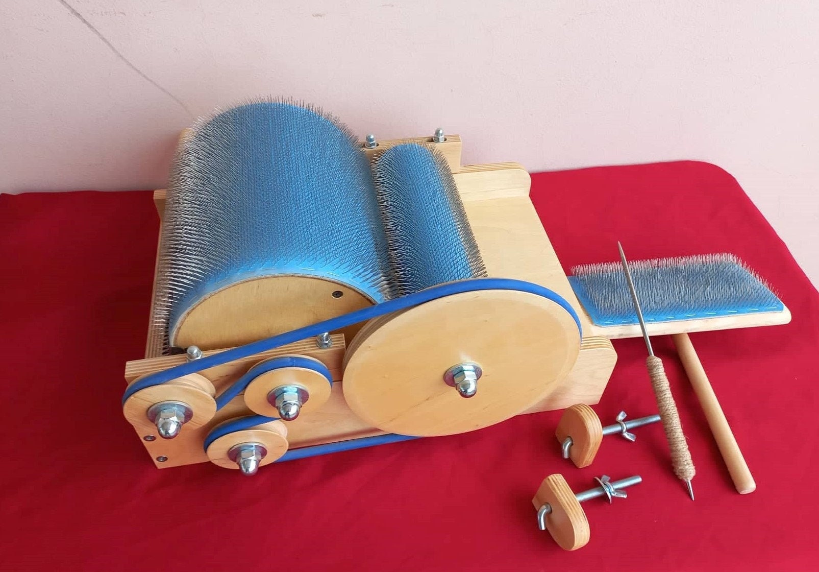 Wooden Drum Carder for wool Fiber Combing Cardings Blending Board - 72 TPI,Wool picker (M&V)