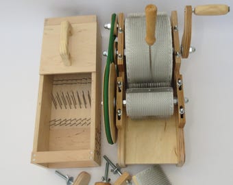 Set: Holztrommelkarde für Wolle und Wollpicker - Trommelkarde für Wolle 72 TPI / 96 TPI / 120 TPI, Wollpicker (M&V)