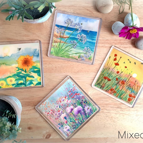 Coaster Set, Flower Coasters, floral tableware, hand made coasters, outdoor dining