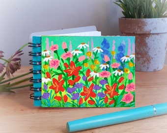 Hand Painted Notepad, Flower Notebook, Hand Painted Gift, pocket notebook