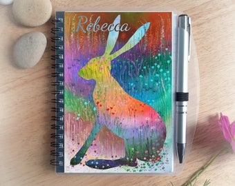 Personalised Notebook with Pen, Animal Notebook, Hare Notepad, pocket journal, size A6