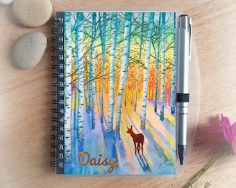 Personalised Notebook with Pen, choice of designs, Christmas notebook, snowy scenes