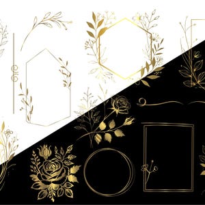 Gold Floral Frames Clipart, gold botanical clipart PNG, Botanical Wedding Floral clipart, Wedding arrangements, floral clipart