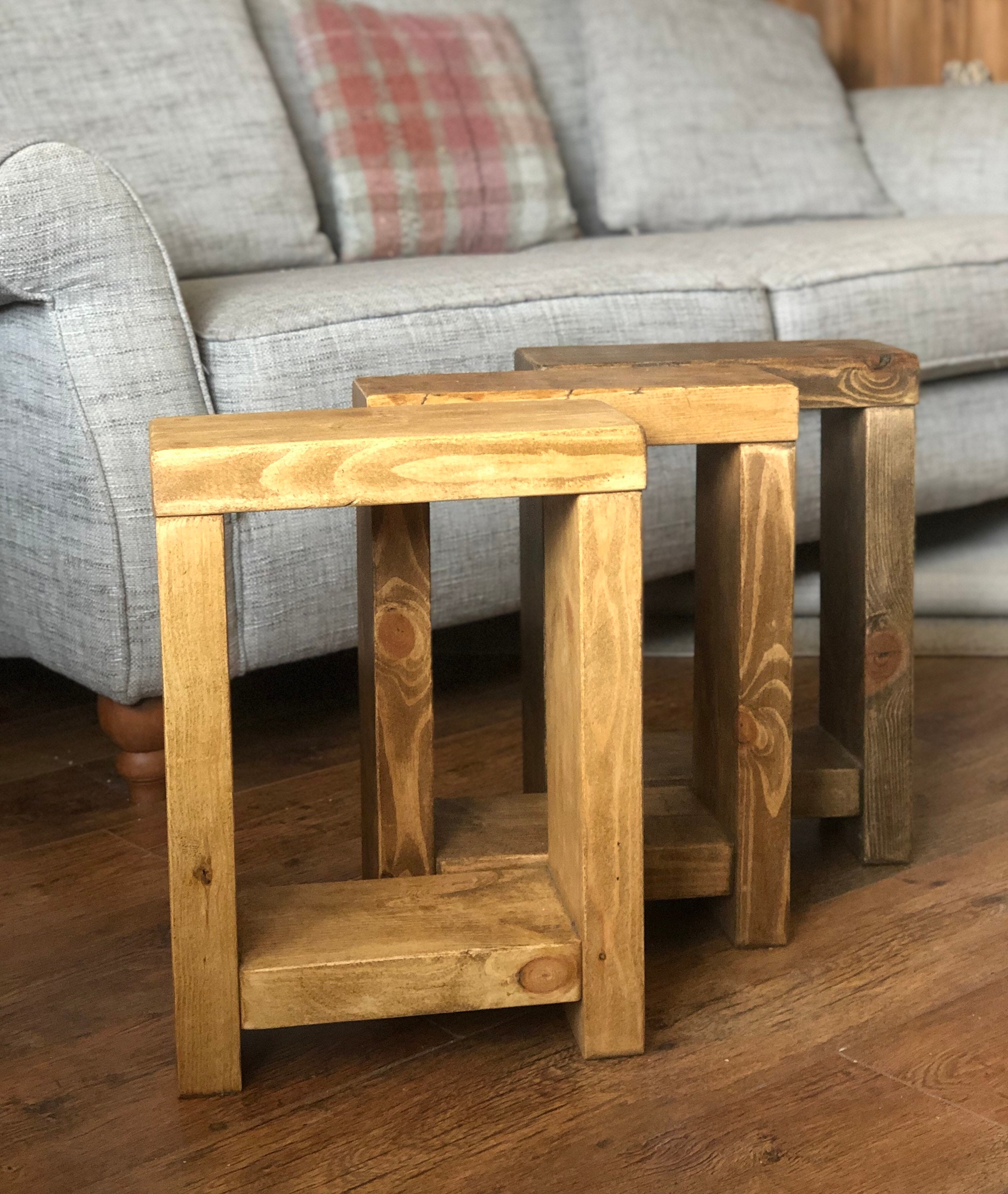 Rustic Wooden End Table Space Saving End Table Coffee Table Etsy UK