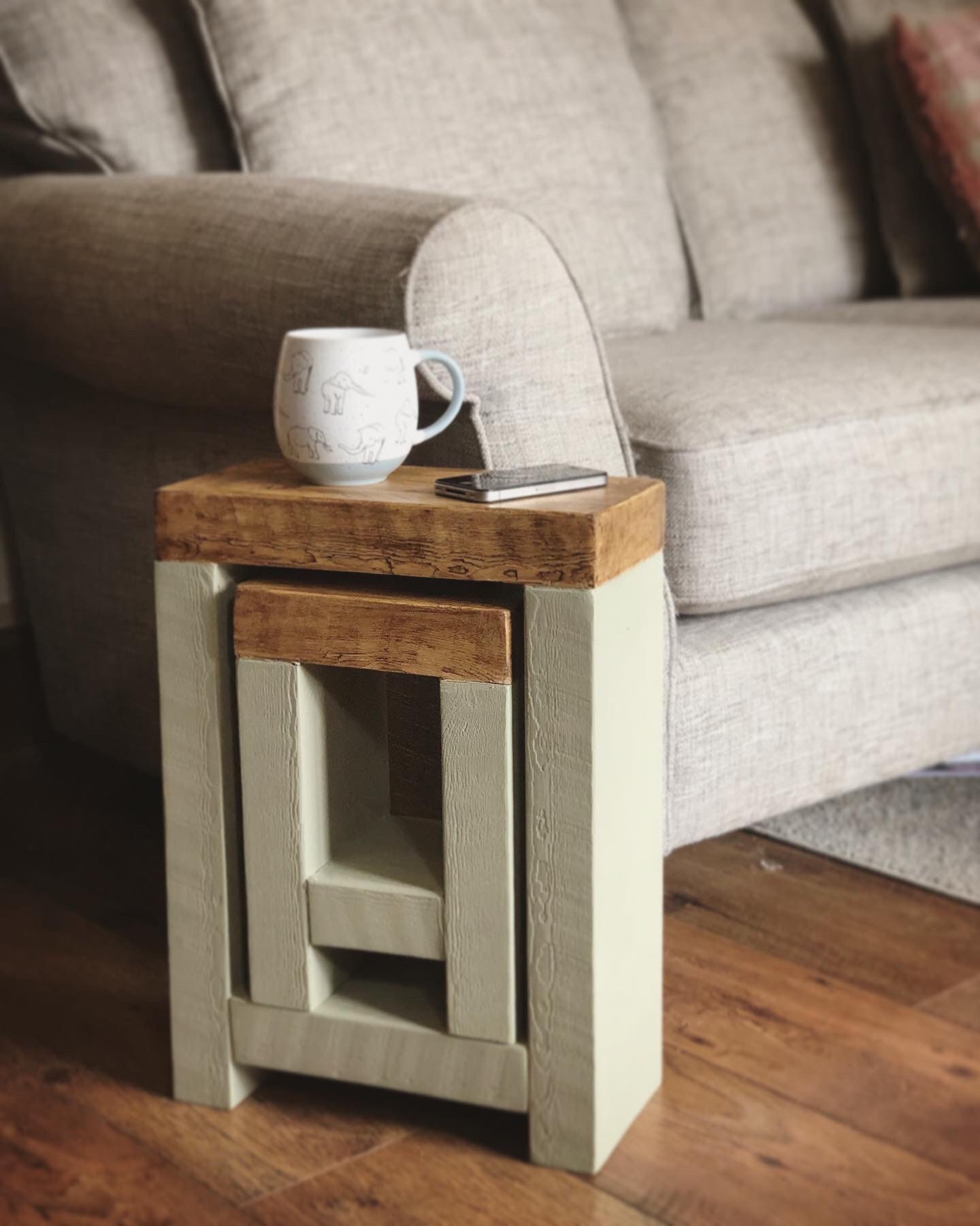 Rustic Wooden Nest of Tables Space Saving End Table Coffee Etsy UK
