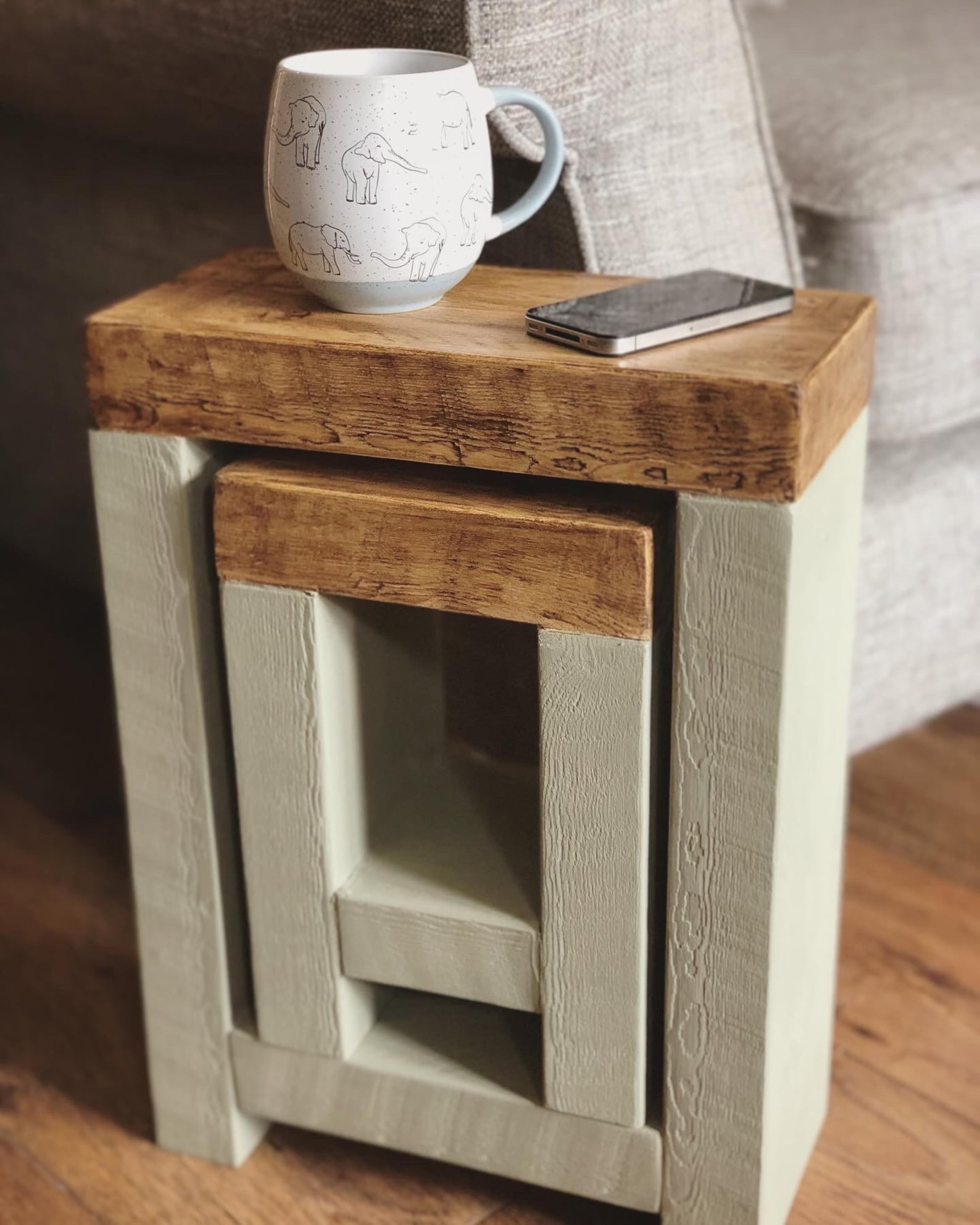 Rustic Wooden Nest of Tables Space Saving End Table Coffee Etsy UK