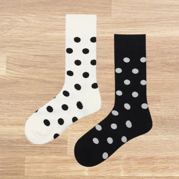 Fun Polkadot Socks, Novelty Mismatched Socks, Black and White Funky Polka Dot Gift Socks, Women's Fashion Socks, Unique Stocking Filler Gift