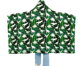 Dinosaur Hooded Blanket Gift, Wearable Blanket for Boys Birthday, Dinosaur Fan Son Sherpa Blanket Hoodie, Jurassic Themed Blanket with Hood