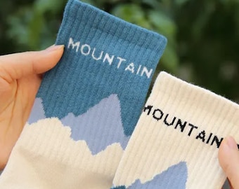 Mismatched Women's Socks for Hikers, Asymmetrical Novelty Socks for Mountain Walkers, Mismatch Pattern Outdoors & Nature Lover Socks for Her