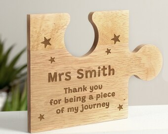 Best Teacher Personalised Gift, Custom Name Jigsaw Puzzle Piece Ornament for Special Tutor, Unique Text Wooden Teacher Appreciation Gift.