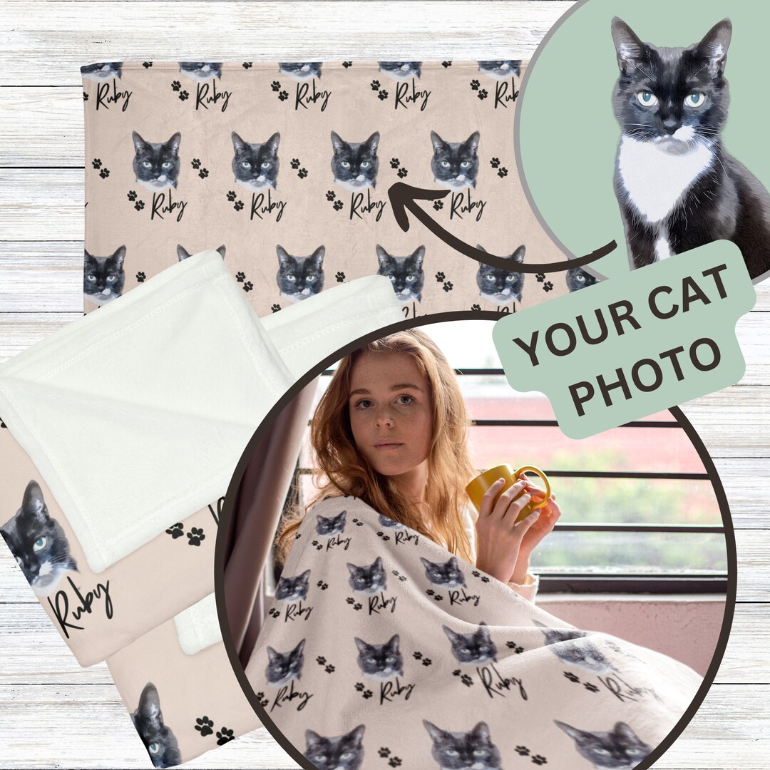 Pet Portrait Blanket, Custom Pet Blanket, Personalised Cat Name Blanket