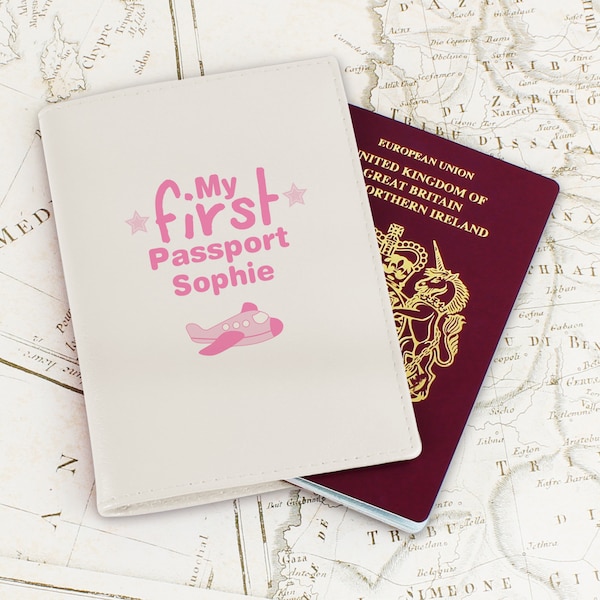 My First Passport Holder for Girl, Leather Passport Cover for First Holiday Abroad, Custom Name Passport Wallet, Travel Gift for Daughter.