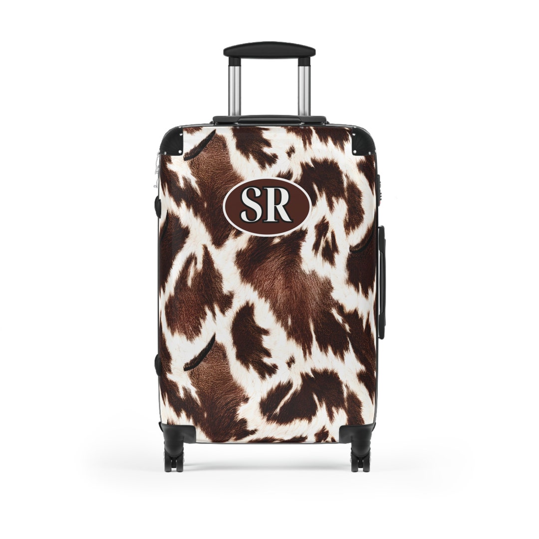 Cow Print Suitcase With Wheels Custom Name Hard Shell Rolling Etsy
