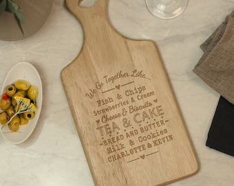 Couples Serving Board Gift, Personalised Engraved Wooden Cheese Board, Wedding or New Home Housewarming Decor, Rustic Anniversary Gift.