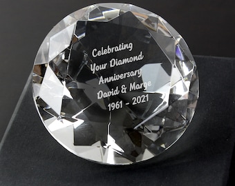 Diamond Anniversary Gift, Personalized Paperweight for Couples, Customizable Glass Paperweight, Diamond Paperweight, Unique Desk Accessories