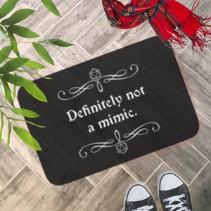 Definitely Not A Mimic Doormat, Fun DnD Gamer Entrance Mat, Game Night D&D Quote Mat For Dungeon Master, TTRPG Game Addict Doormat Gift.