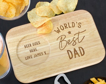 World's Best Dad Personalised Gift, Daddy Wooden Coaster Tea Tray Gift From Kids, Custom Name and Message Father's Day Birthday or Christmas