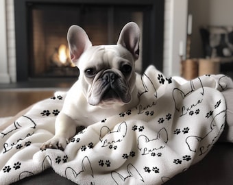 French Bulldog Personalized Dog Blanket, Custom Dog Ears Blanket, New Puppy Dog Mom Pet Gift, Your Dog Breed Soft Sherpa Fleece Blanket.