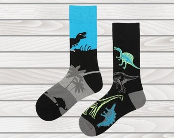 Funky Dinosaur Socks, Dinosaur Theme Socks for Teenage Boys, Dinosaur Groomsmen Socks, Father's Day Novelty Gift, Jurassic Socks for Him.