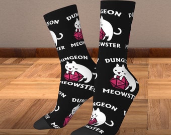 Fun Dungeons And Dragons Socks, DnD Dungeon Master Socks, D & D Cat Lover Nerd Socks, TTRPG Socks, Tabletop Gamer Cartoon Cats Novelty Socks