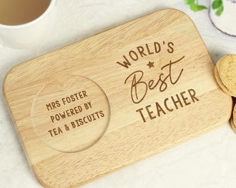 Best Teacher Personalised Coaster Tray, Teacher Wooden Coaster Tea Tray Gift From Student, Custom Name and Message Teacher Appreciation Gift