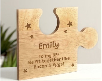 Bestie BFF Personalised Gift, Custom Name Jigsaw Puzzle Piece Ornament for Special Friend, Unique Text Novelty Wooden Home Decor Present.