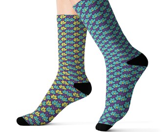 Funky Mismatched Socks, Hippie Retro fFower Socks for Him, Retro Print Cool Fun Colorful Gift Socks, Novelty Crew Socks, Crazy Mismatched.