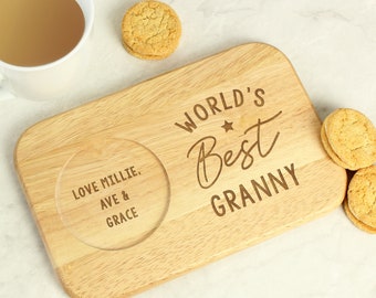 Granny Personalised Gift, Grandma Wooden Coaster Tea Tray Gift From Grandkids, Custom Name and Message Nanny Birthday or Christmas Gift.
