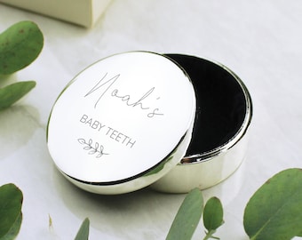 Personalised Botanical First Tooth Box, Tooth Fairy Trinket Box, Custom Name Christening Gift, Baby Shower Gift, First Curl Keepsake Box.