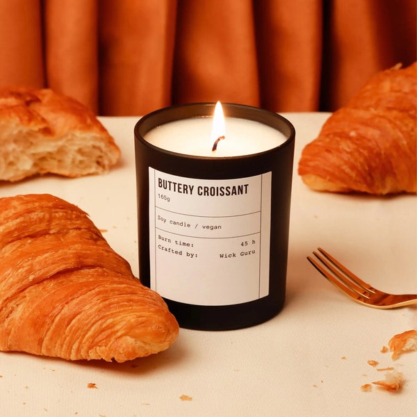 Croissant Scented Candle: Gifts for Bakers, French Bakery Inspired Decor, Delicious Dessert Pastry Fragrance, Unique Vegan Foodie Present