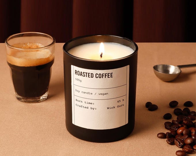 Roasted Coffee Scented Candle: Gift for Couple, Handmade Vegan Soy Wax, For Cosy Home
