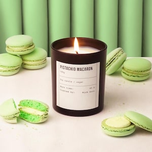 Pistachio Macaron Candle: Unique Gift for Foodies, Handmade Patisserie Decor, Luxury Dessert Candle, Present For Her, Caramel Nutty Scent