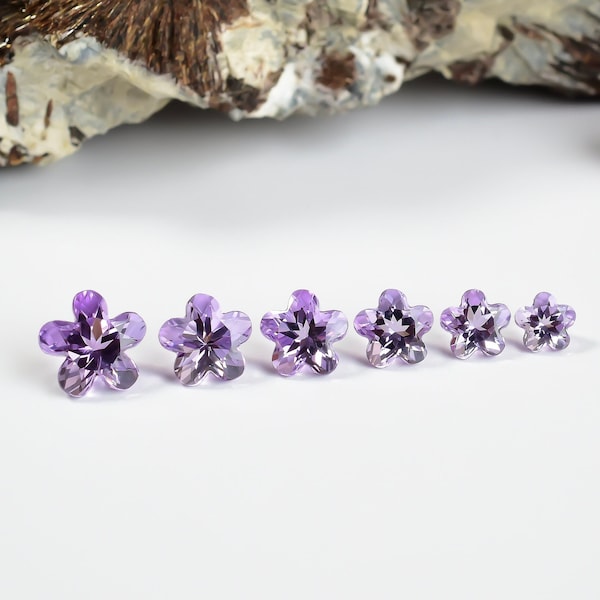 Amethyst Five Petal Flower Natural Gemstone Cut Stone | 6 to 12 MM | High Finished Graded Natural Gemstones for Jewelry Making
