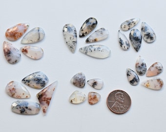 4 Pieces Dendritic Agate Mix Hammered Faceted Cabochon Lot Natural Gemstone | Agate for Jewelry Making | Gemstone Supplies | DIY Jewelry
