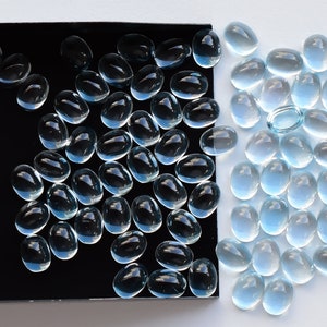 Lot de 10 cabochons lisses ovales topaze bleue, pierres précieuses naturelles | 8x6x4 MM | Topaze pour la fabrication de bijoux | Fournitures de pierres précieuses