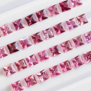 8 Pieces Pink Tourmaline Square Cut Stone Lot Natural Gemstone | Tourmaline for Jewelry Making | Gemstone Supplies